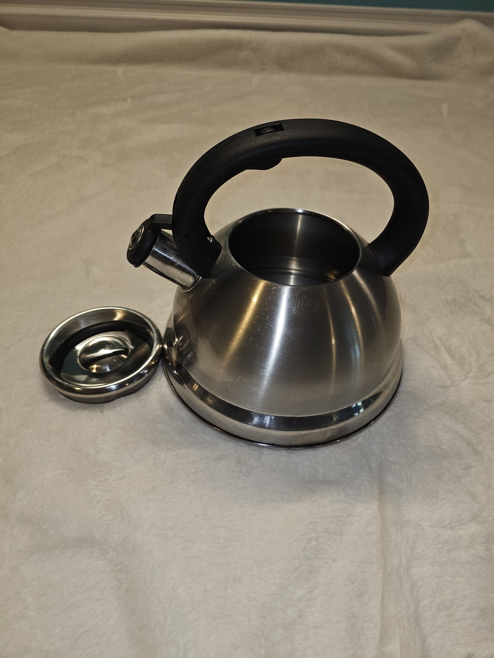 Polder Retro Stainless Steel Whistling Tea Kettle with Black Handle